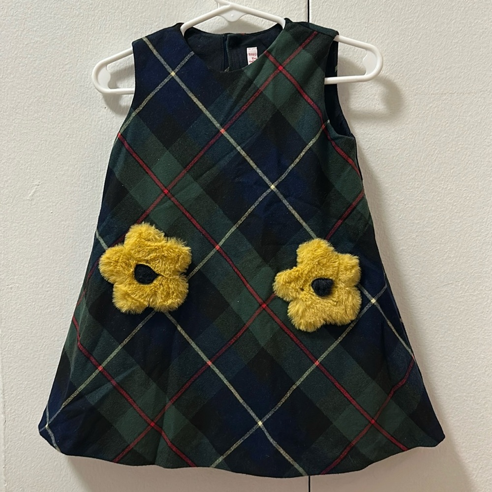 Il Gufo a-line plaid dress with faux fur embroidery
Size 18M
